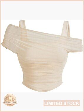 Women's Plus Size Off Shoulder Mesh Top Ruched Asymmetrical Short Sleeve Tee